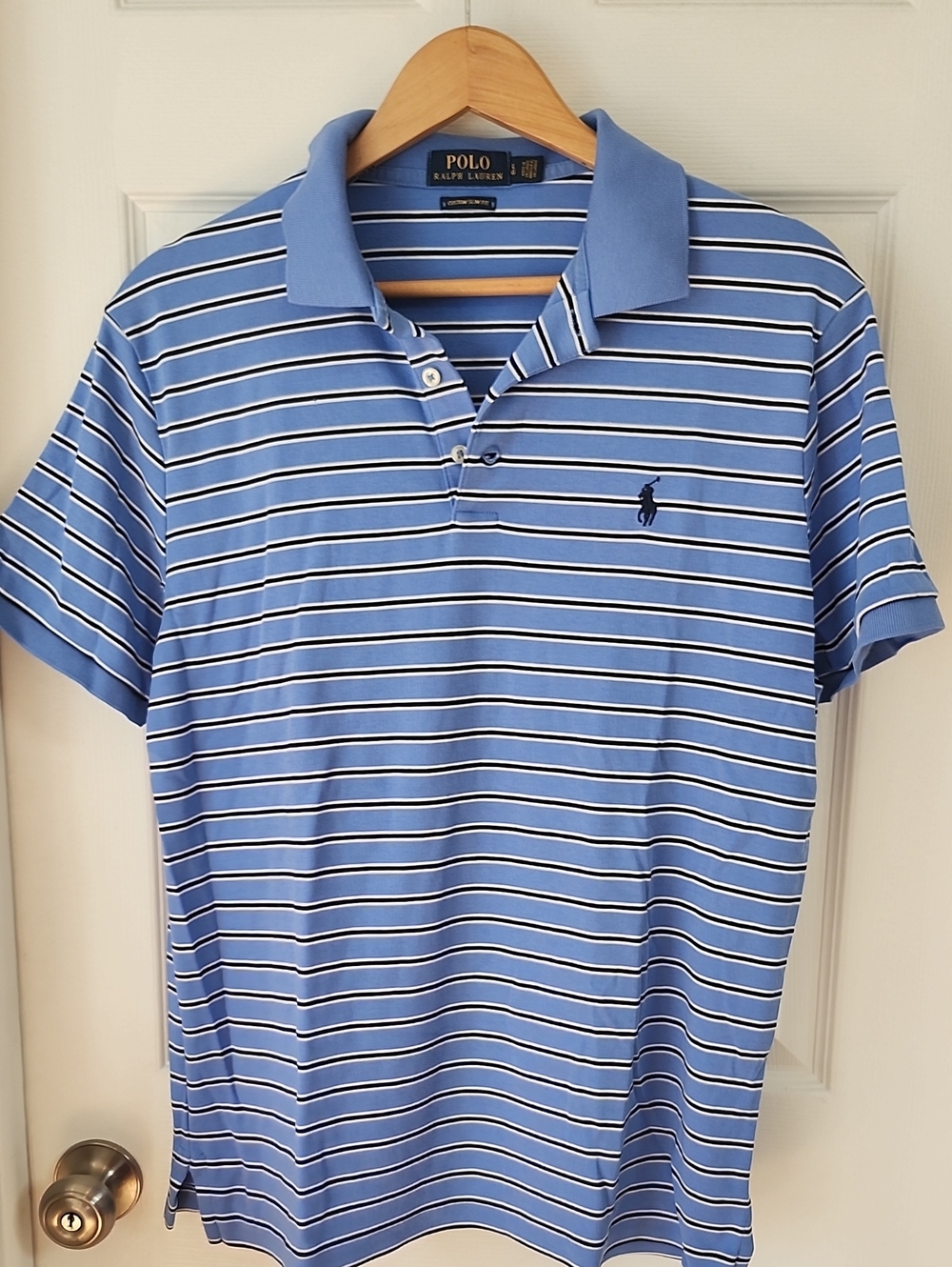 Polo by Ralph Lauren Light Blue Striped Polo with Navy Pony